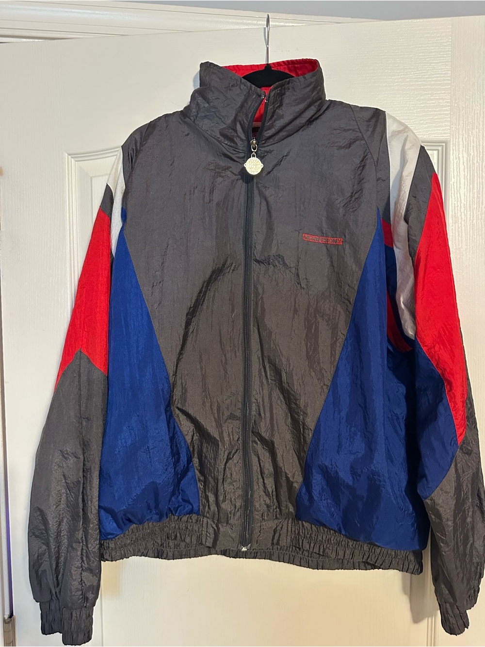 Members Only Gray, Blue & Red Colorblock Windbreaker Jacket